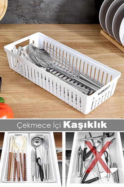 Meleni Home 1 τεμάχιο Modular Spoon Holder - Organizer κουζίνας Inside Drawer Organizer Μαχαιροπήρουνα Λευκό