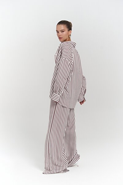 MAI STUDIOS CO. Beatrix Burgundy csíkos Ecru ing nadrág szett