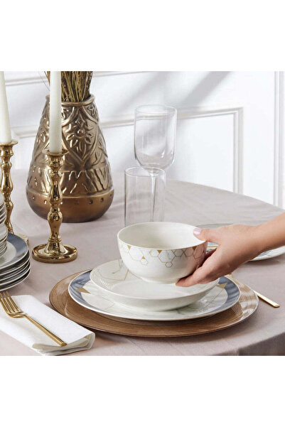 Karaca Set de cină din 24 de piese Gem pentru 6 persoane, negru, auriu, alb