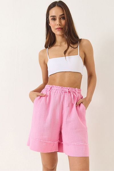 Bianco Lucci Damen-Shorts aus doppeltem Musselin mit elastischem Bund und Taschendetail 5020 60283119