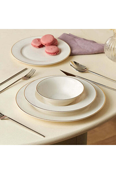 Karaca Set de veselă din porțelan os Rebeca, auriu alb, 24 de piese pentru 6 persoane