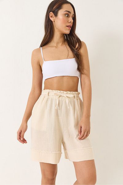 Bianco Lucci Damen-Shorts aus doppeltem Musselin mit elastischem Bund und Taschendetail 5020 60283119