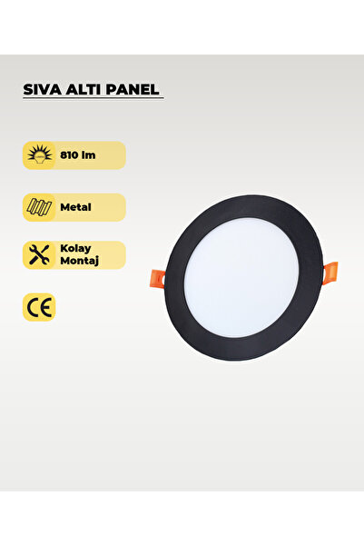 AC AYDINLATMA 9W Siyah Sıva Altı Yuvarlak Led Panel 3200K Sarı Işık 2 Adet