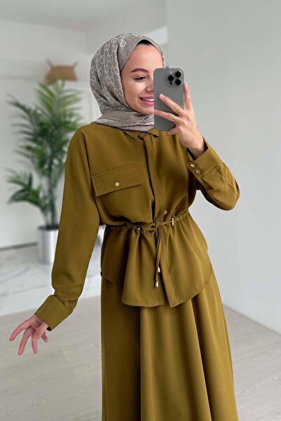 Ka Hijab Κοστούμι με φούστα με λεπτομέρεια τσέπης - Oil Green