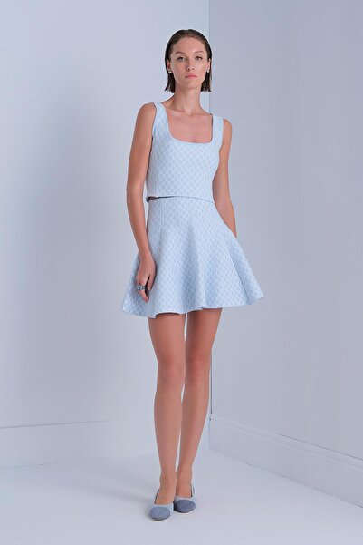 JOIN US Beli Lastikli Desenli Mavi Kloş Etek