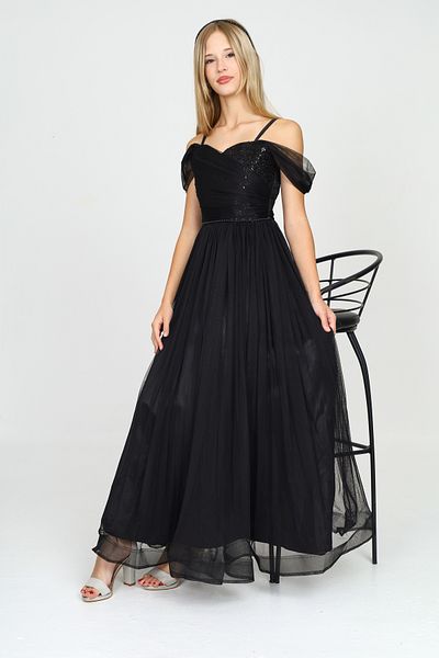Asortix Girl's Long Evening Dress with Shiny Glitter Detail