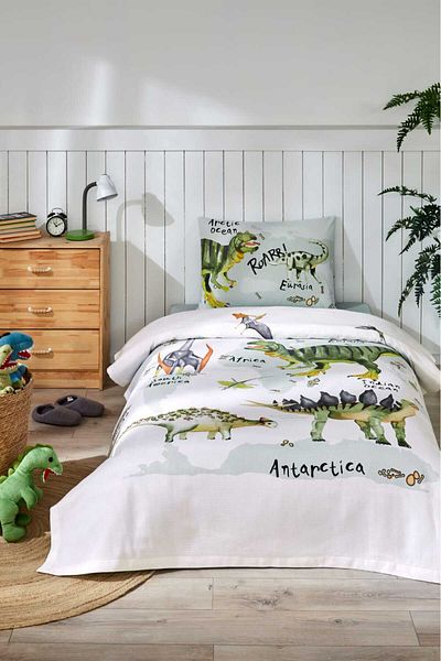 Özdilek Single Pique Set with Dinosaur Figure
