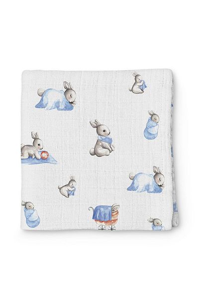 DEUX LAPINS 100% Cotton Muslin Baby Blanket - Bebe Lapin 70X70 cm