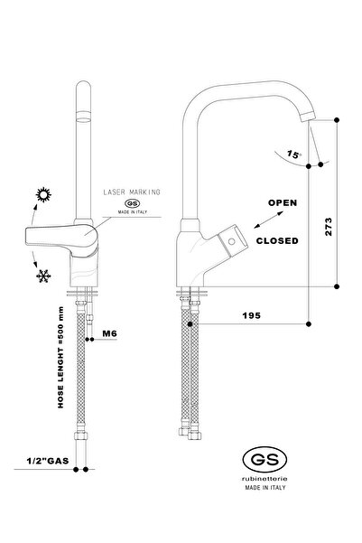 GS Rubinetterie Deck Mounted Single Lever Kitchen Sink Faucet Black Chrome