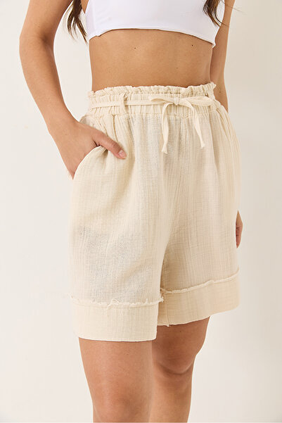 Bianco Lucci Women's Elastic Waist Pocket Detailed Double Muslin Shorts 5020 60283119