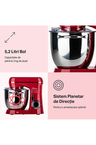 STARCREST Robot de bucatarie STARCREST SKM-1300RD, 1300W, Bol 5.2 L Inox, 4 Accesorii, 10 Viteze