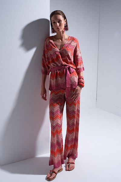 JOIN US Zigzag Patterned Elastic Waist Glitter Multi Pants