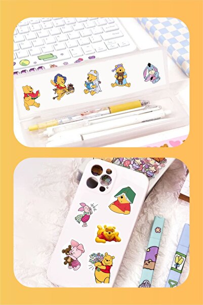 Piksel Grafik Winnie The Pooh 50 Adet Çıkartma Sticker Seti - Kalem, Laptop Defter Suluk Sticker