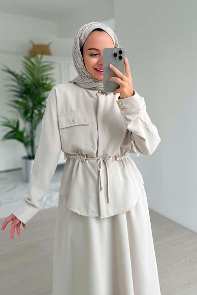 Ka Hijab بدلة تنورة بتفاصيل جيوب - حجر