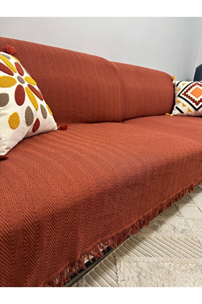 ŞENER HOME Modern Multi-Purpose Throw & Armrest Sofa Cover - Cinnamon