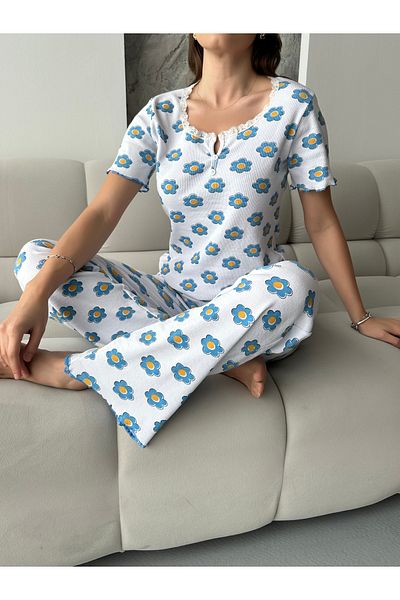 pijamania Set de pijamale cu mâneci scurte din bumbac cu model și dantelă