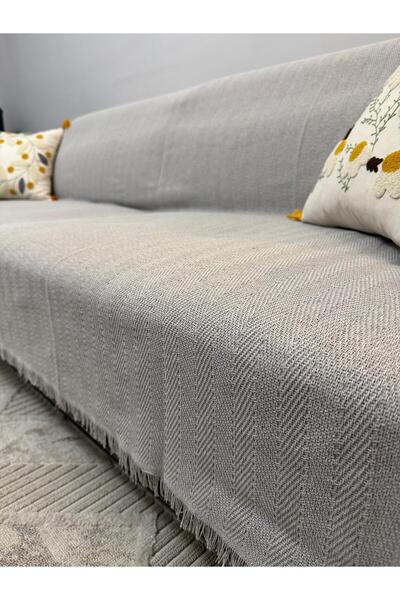 ŞENER HOME Modern Multi-Purpose Throw & Armrest Sofa Cover - Gray