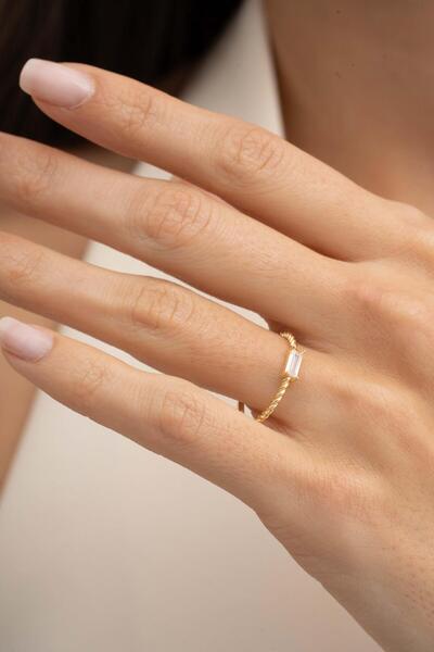 Sümer Telkari Baget Taşlı Altın Kaplama Gümüş İnce Yüzük 5966