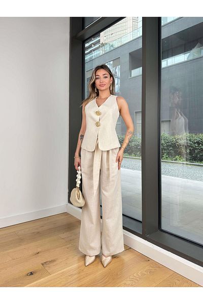 modaçelikler Button Closure Prey Natural Women's Vest 25Y214