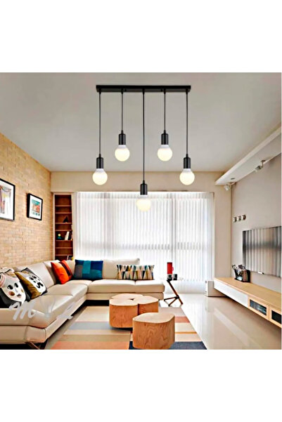 SimaAvize Sima Avize Metal Dekoratif Rustik 5 Li Siyah Sıralı Avize