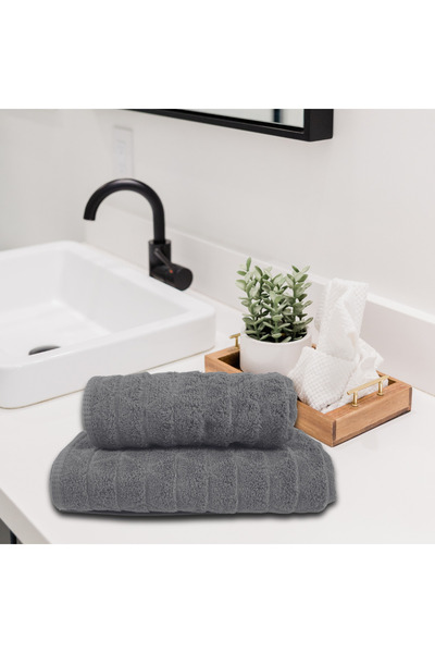 Class Home Collection Set of 2 absorbent towels, 100% Jacquard Cotton, 390 gsm, 50x100 cm + 70x140 cm, Mermin, Grey