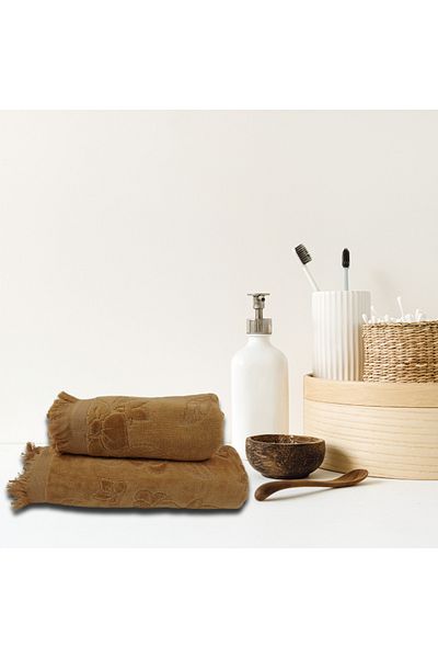 Class Home Collection Set 2 prosoape absorbante, 100% Bumbac Velour Jacquard, 500 g/m², 50x100 cm + 70x140 cm, Ion, Bej