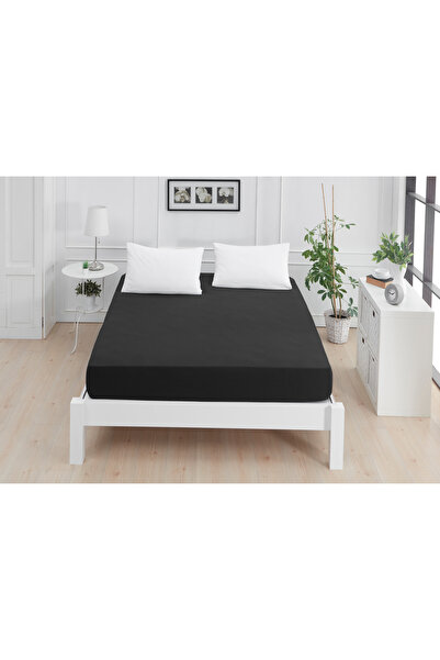 Mislina Home Roza Single Elastic Combed Cotton Bed Sheet Black