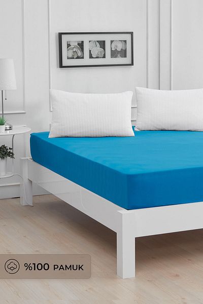 Mislina Home Roza Double Elastic Combed Cotton Bed Sheet Turquoise