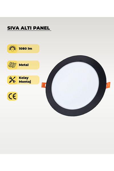 AC AYDINLATMA 15W Flush Mount Round Black Led Panel 4000K (Daylight)