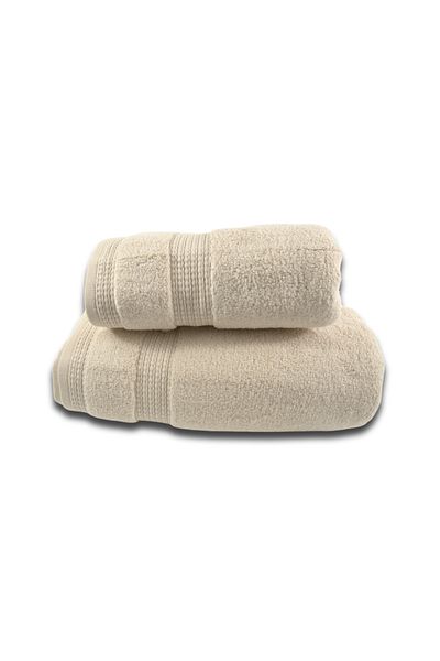 Class Home Collection Set of 2 absorbent towels, 100% MicroCotton, 580 gsm density, 50x100 cm + 70x140 cm, Heroidias, Ecru