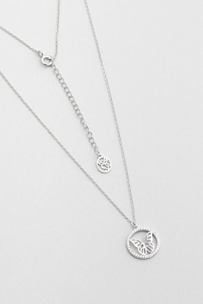 So CHIC... Kelebek Etkisi 18 Ayar Beyaz Altın Kaplama 46 Cm Gümüş Minimal Kolye