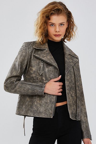 Derimod Xuma Women's Gray Biker Leather Jacket - 23wgd5050g6 Model
