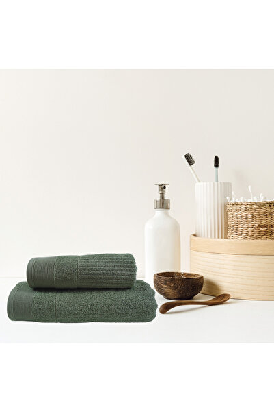 Class Home Collection Set of 2 absorbent towels, 100% Jacquard Cotton, 500 gsm density, 50x100cm + 70x140 cm, Linos, Green