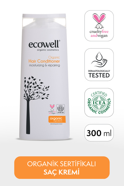 Ecowell Organik Saç Bakım Kremi, Vegan Sertifikalı, Yıpranmış Saçlar Için Onarıcı Ve Kolay Tarama, 300 ml