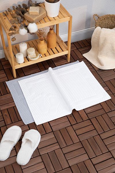 FAVORA Leoline 100% Cotton Premium 2-Piece Foot Towel - Gray - White