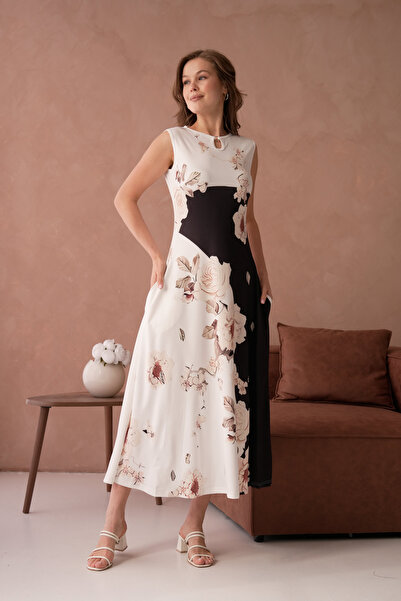 MUZOTEX din neopren Rochie Digital Flower cu imprimeu