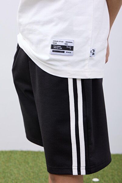 Perendi Boy's Shorts Suit - Ecru T-Shirt & Black Shorts Summer Combination