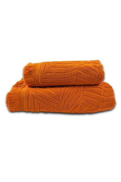 Class Home Collection Set of 2 highly absorbent towels, 100% Jacquard Cotton, 450 gsm, 50x100 cm+70x140 cm, Myrddin,Orange