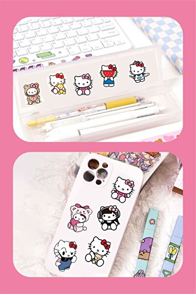 Piksel Grafik Hello Kitty 100 Adet Çıkartma Sticker Seti - Kalem, Laptop Defter Suluk Sticker