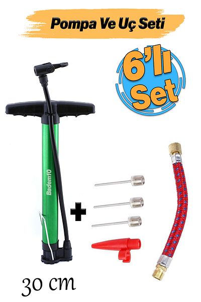 Badem10 Bike Pump Set - 30cm Handheld with Foot Pinch, Air Inflator & Tubing Needle with Plastic Head