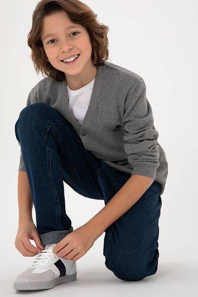 U.S. Polo Assn. Boy's Gray Melange Knitwear Cardigan 50295571 -Vr086