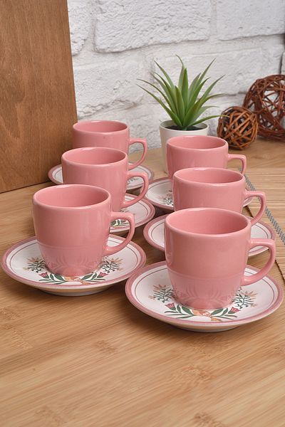 ŞURA MUTFAK Turkish Coffee Cup Set 100ml Coffee Cup Set for 6 People Floral Digital Printing