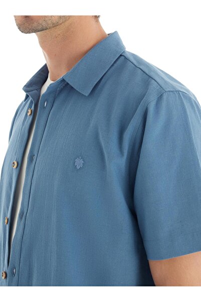 Blackspade Men's Premium Linen Short Sleeve Blue Shirt C8T3N7O04