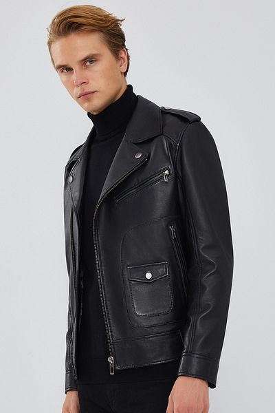 Derimod Carter Men's Black Biker Leather Coat - 23wgd6490r3