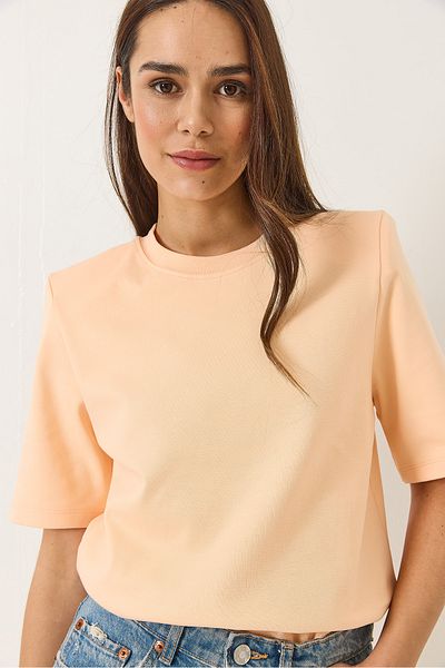 Bianco Lucci Women's Crew Neck Padded Cotton Basic T-Shirt 241134 60283128
