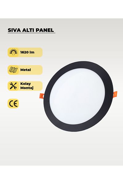 AC AYDINLATMA 18W Flush Mount Round Black Led Panel White Light