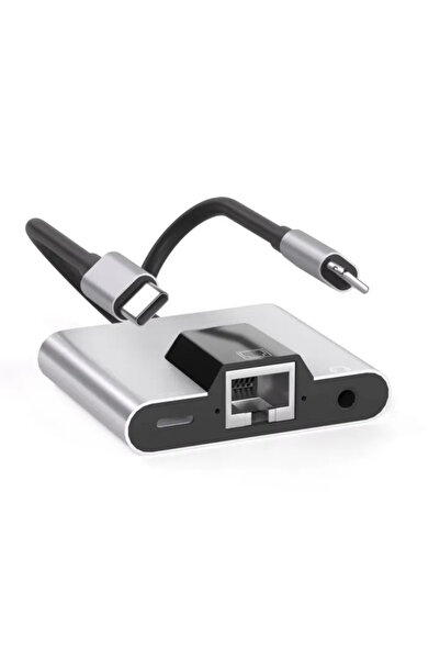 Foxyn FXN-31LT Type C Lightning to Ethernet 3.5 mm Ses Arayüzü Hızlı Şarj Çevirici Hub Adaptör Çevirici