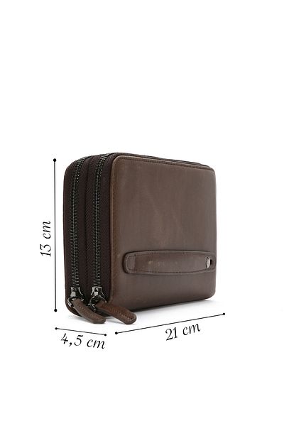 Derimod Men's Brown Leather Handbag with Phone Compartment 23Wbd3100Cr