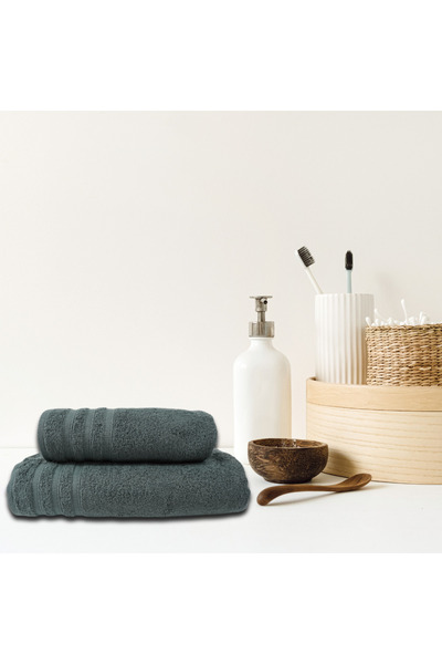 Class Home Collection Set of 2 absorbent towels, 100% Cotton, 580 gsm density, 50x100 cm + 70x140 cm, Lamia, Anthracite