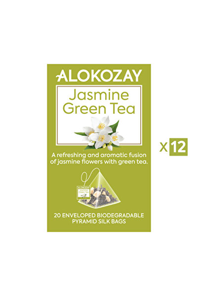 Alokozay شاي الياسمين الأخضر - 20 كيس شاي هرمي مغلف (قابل للتحلل الحيوي) × عبوة من 12 كيسًا